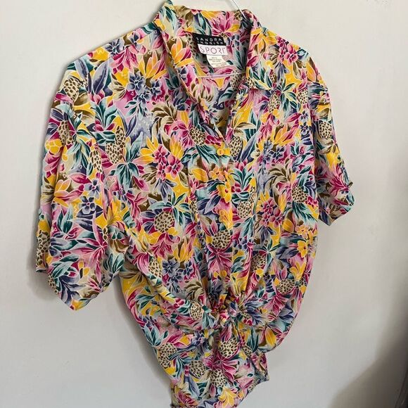 Sandra Ingrish SPORT | retro vintage womens tropical button up shirt - Picture 1 of 6